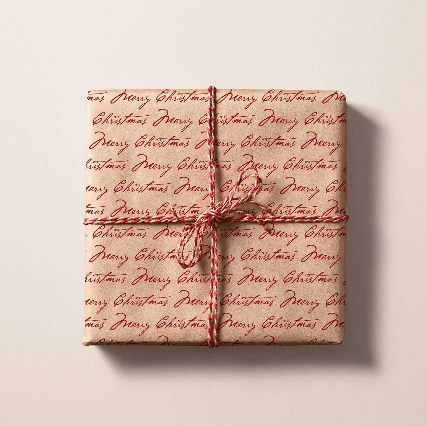 Merry Christmas Eco Gift Wraps | Classic Holiday Red Calligraphy Recycled Kraft Brown Wrapping Paper Rolls | Sustainable Gift Wraps