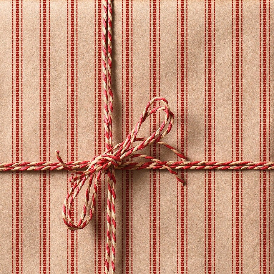 Rustic Stripe Eco Wrapping Paper Red | Recycled & Sustainable Christmas  Gift Wrap for Vintage Farmhouse Holiday Decorations