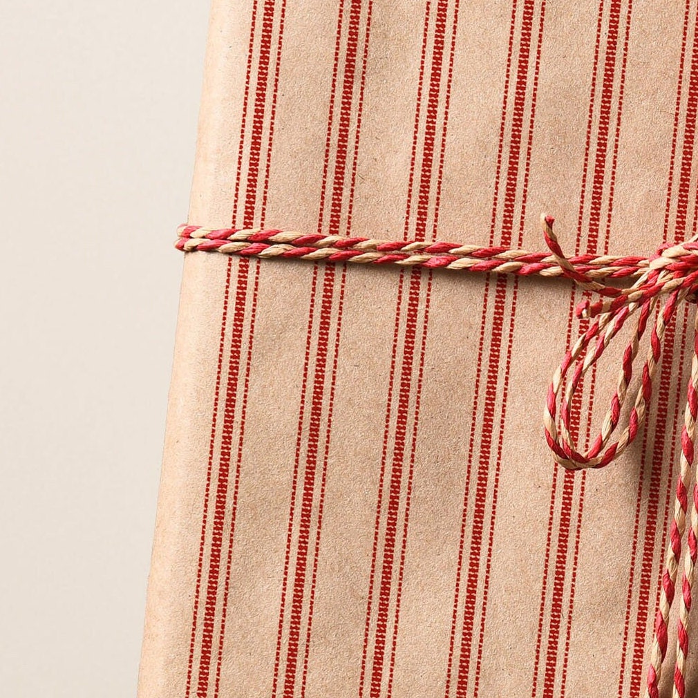 Rustic Stripe Eco Wrapping Paper Red | Recycled & Sustainable Christmas Gift Wrap for Vintage Farmhouse Holiday Decorations