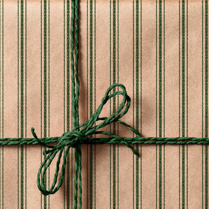 Rustic Stripe Eco Wrapping Paper Green | Recycled & Sustainable Christmas Gift Wrap for Vintage Farmhouse Holiday Decorations