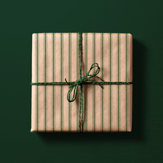 Rustic Stripe Eco Wrapping Paper Green | Recycled & Sustainable Christmas Gift Wrap for Vintage Farmhouse Holiday Decorations