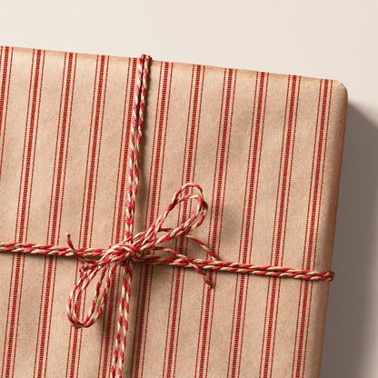 Rustic Stripe Eco Wrapping Paper Red | Recycled & Sustainable Christmas Gift Wrap for Vintage Farmhouse Holiday Decorations