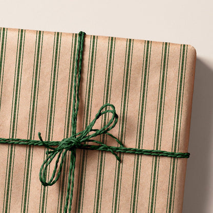 Rustic Stripe Eco Wrapping Paper Green | Recycled & Sustainable Christmas Gift Wrap for Vintage Farmhouse Holiday Decorations